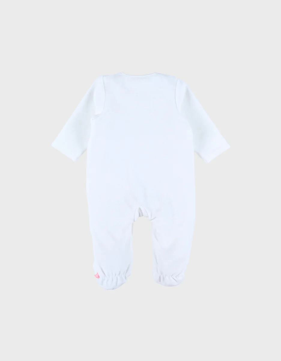 Pyjama bébé en velours blanc avec broderie lapin – Image 2