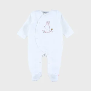 Pyjama bébé en velours blanc avec broderie lapin
