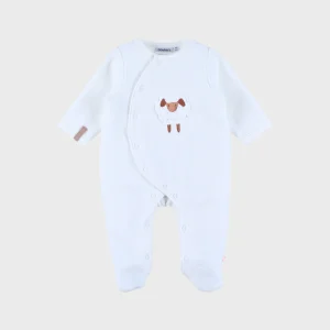 Pyjama bébé en velours blanc avec broderie mouton