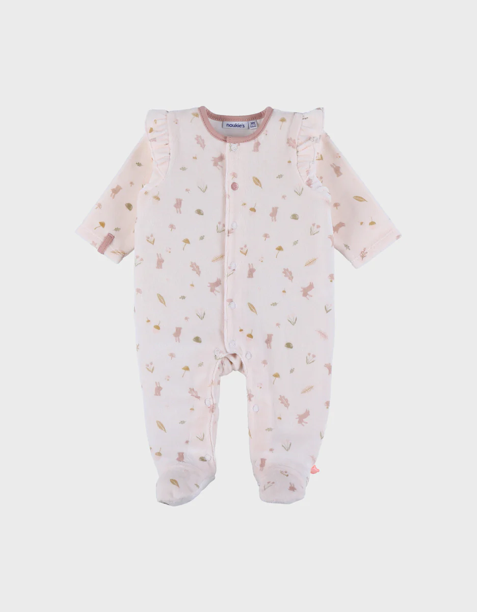 Pyjama bébé en velours rose pâle à volants