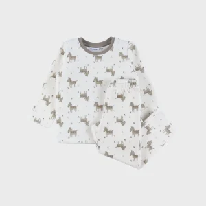 Pyjama 2 pièces en velours blanc avec dessins zèbre