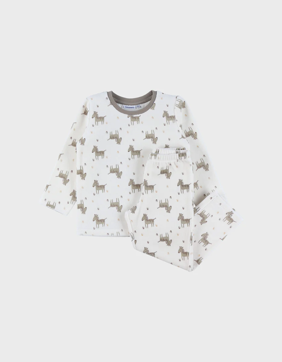 Pyjama 2 pièces en velours blanc avec dessins zèbre