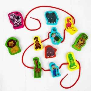 Animaux du zoo à enfiler en bois