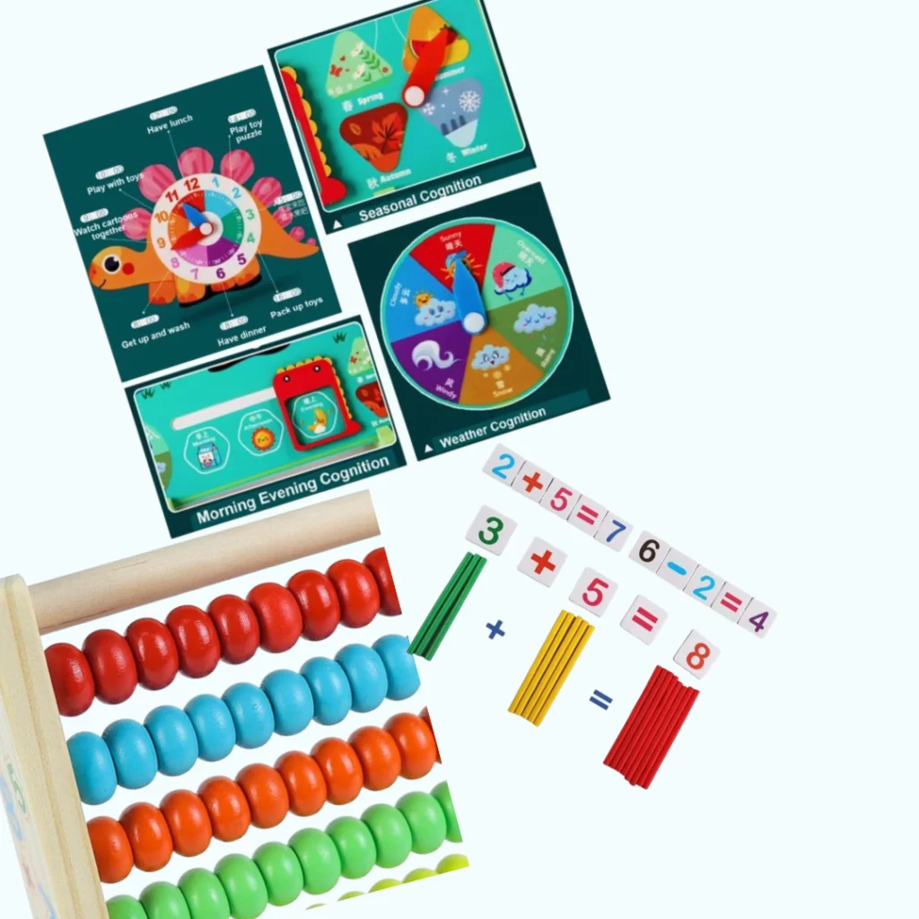 Jouet en bois multifonction 3 en 1 : Calendrier en bois – Battons en bois – Boulier mathématique – Image 3