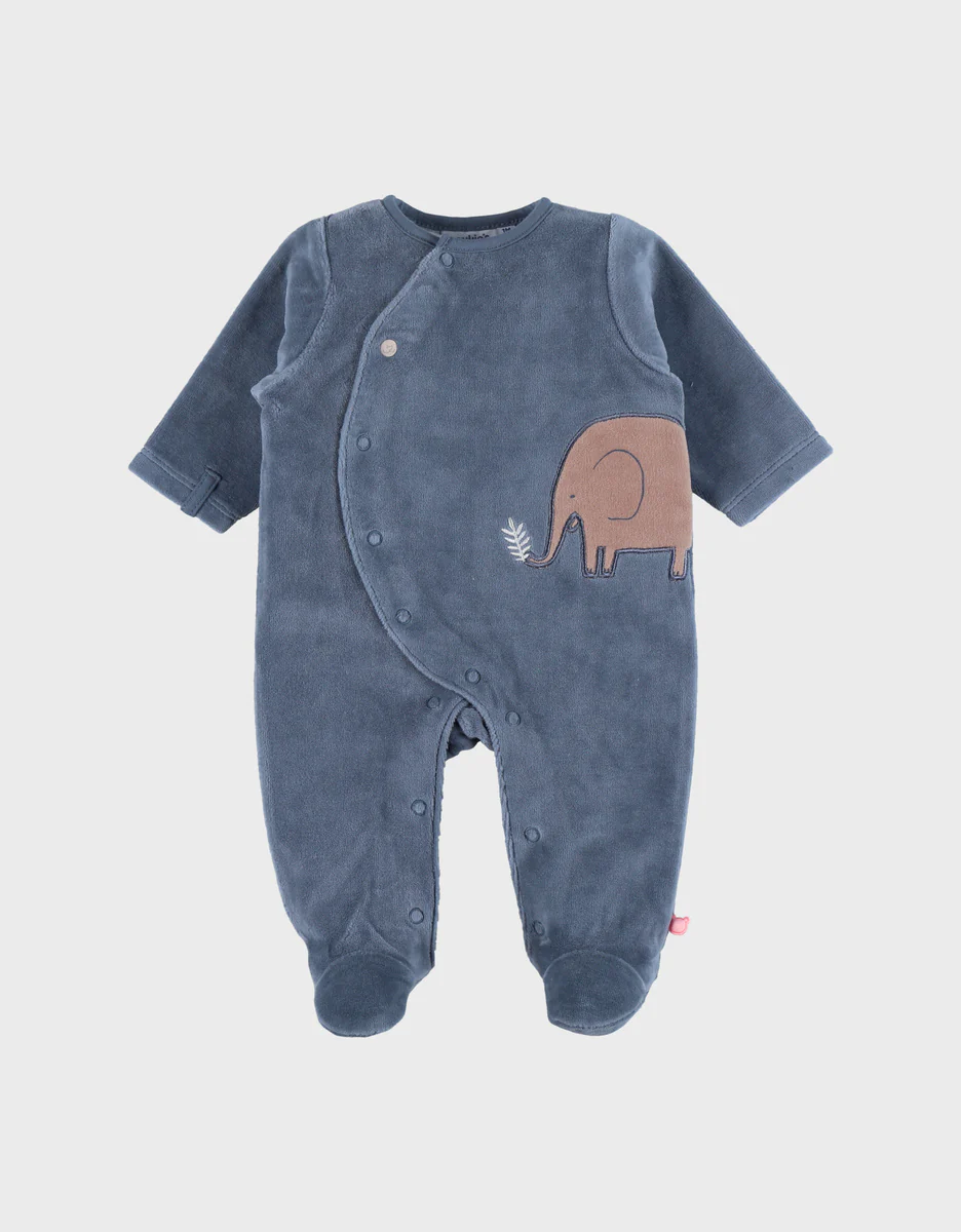 Pyjama bébé en velours bleu avec broderie éléphant