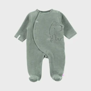 Pyjama bébé en velours vert avec broderie mammouth
