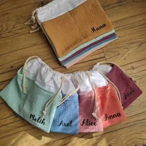 Pochon imperméable extérieur en double gaze de coton uni