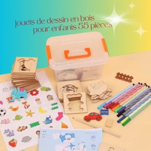 Jouets de dessin en bois : Jouets éducatifs & créatifs – 55 Pièces