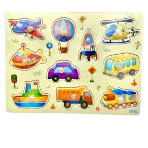 Puzzle éducatif en bois à bouton – véhicules