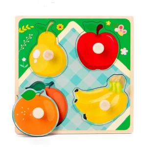 Puzzle à Boutons en Bois 4 Fruits pour Bébé 12 mois